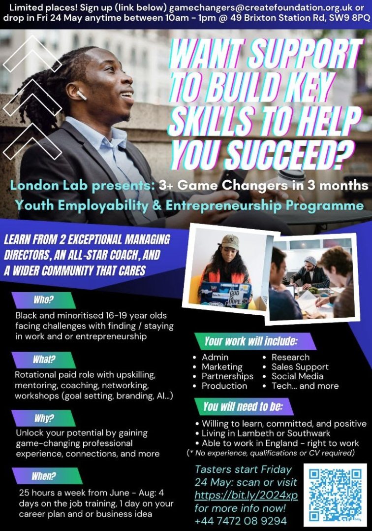 poster of youth employability and entrepreneurship flyer from createfoundation.org.uk